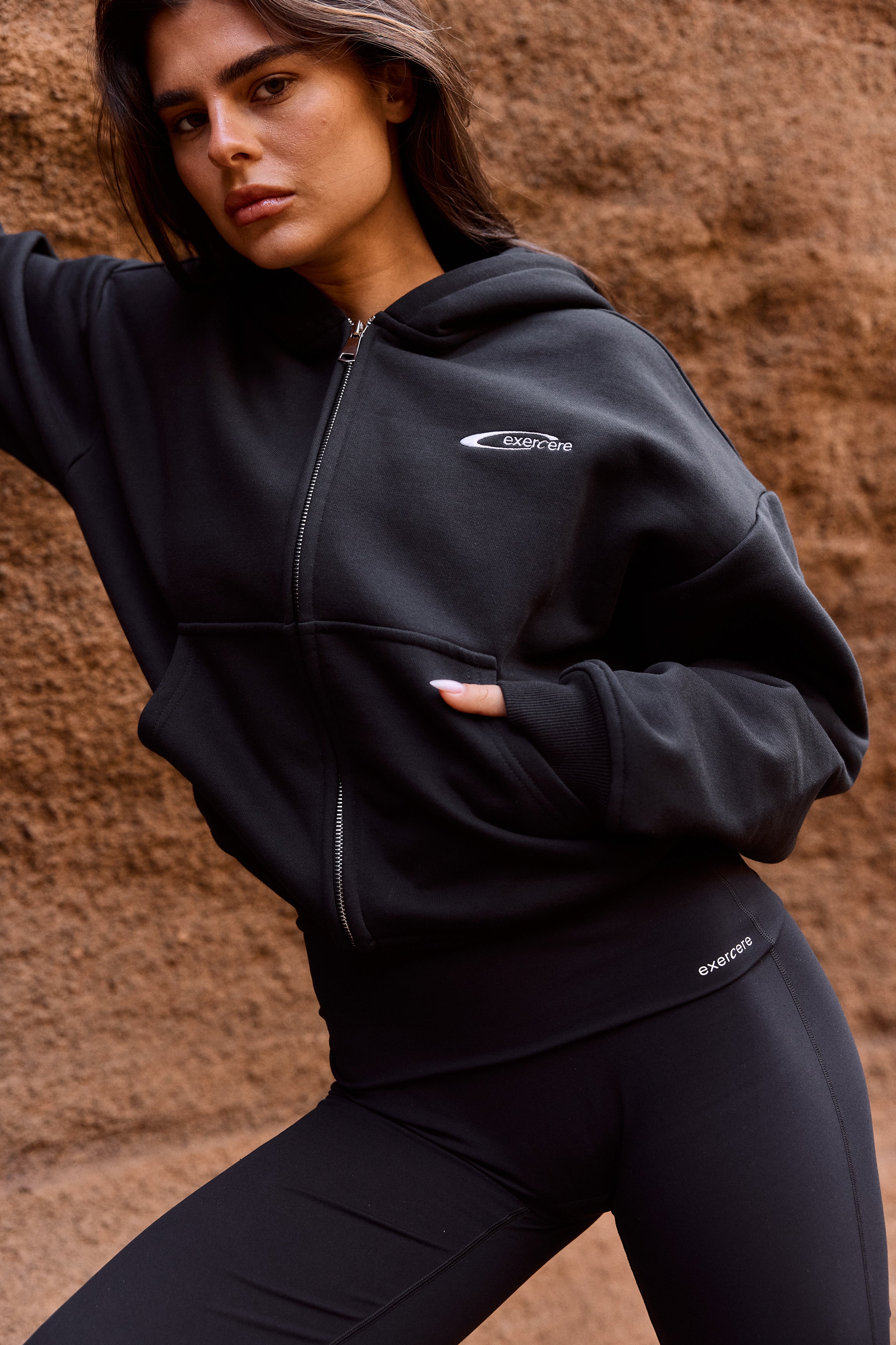 Aero Cropped Zip Hoodie - Black - Image 2