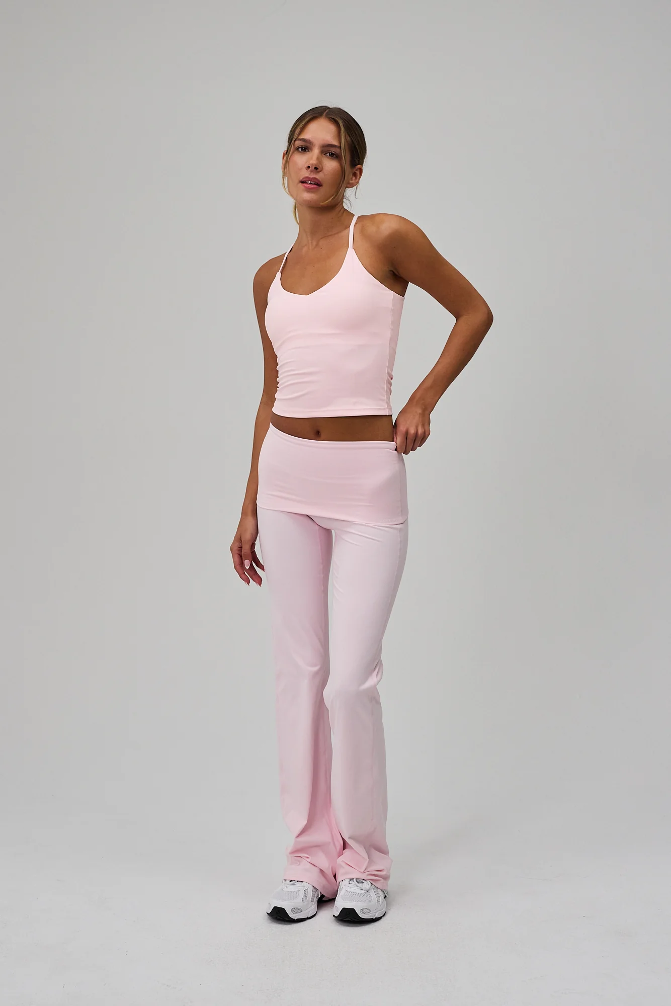 Neaty Fold Over Flare Pants - Soft Pink