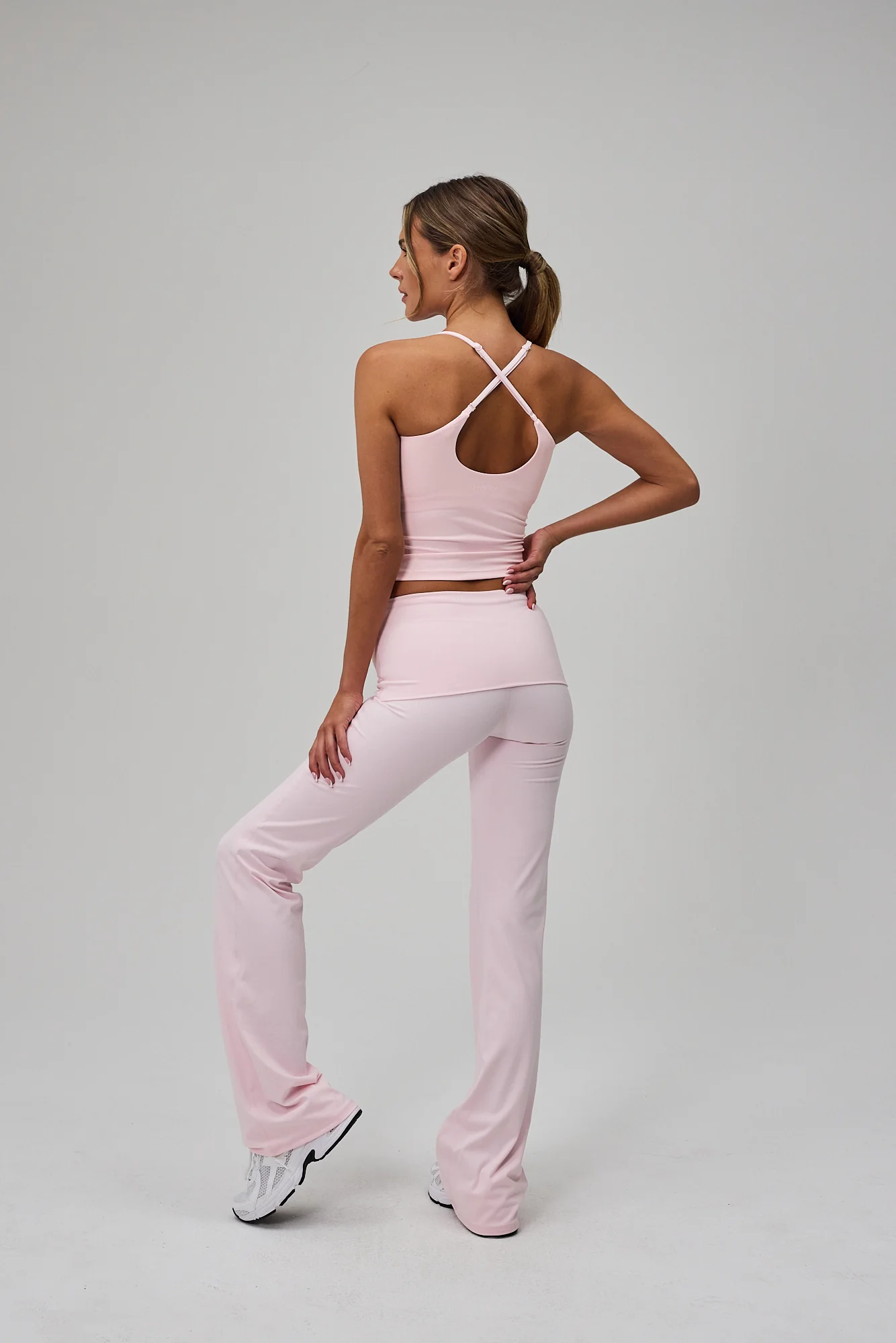 Neaty Fold Over Flare Pants - Soft Pink - Image 2