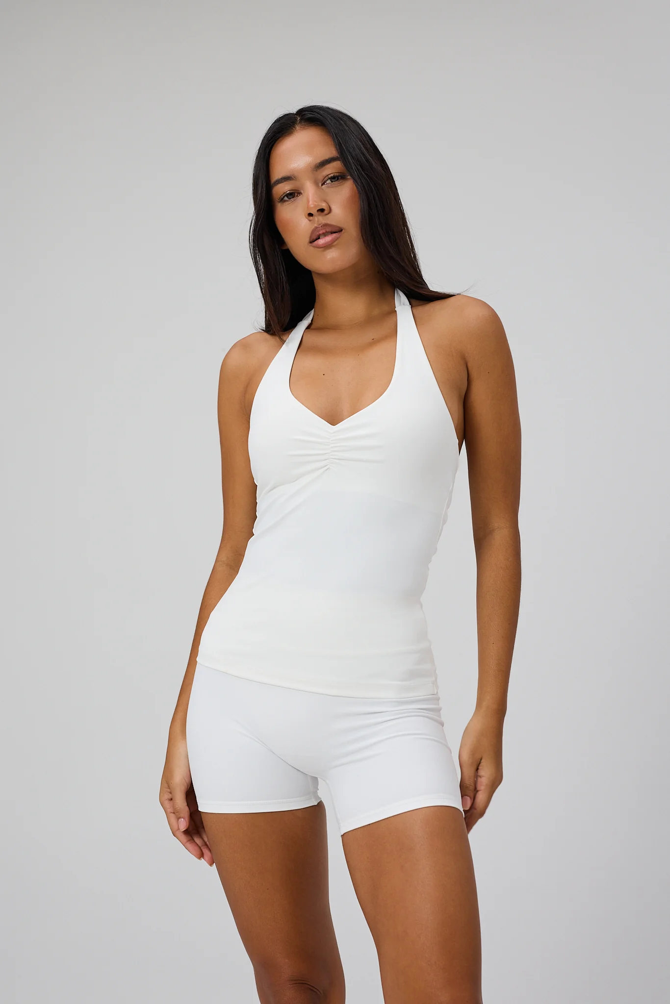 Scrunch Halter Tank Top - White